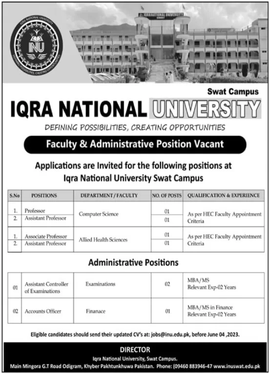 Iqra National University Announces Job Openings